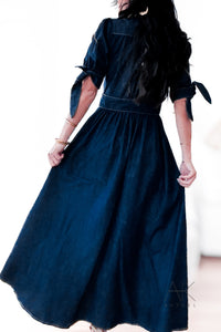 Robe longue en jean brut