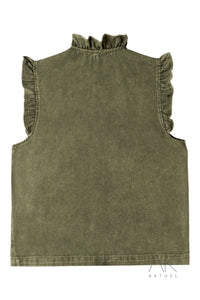 Gilet denim kaki à volants