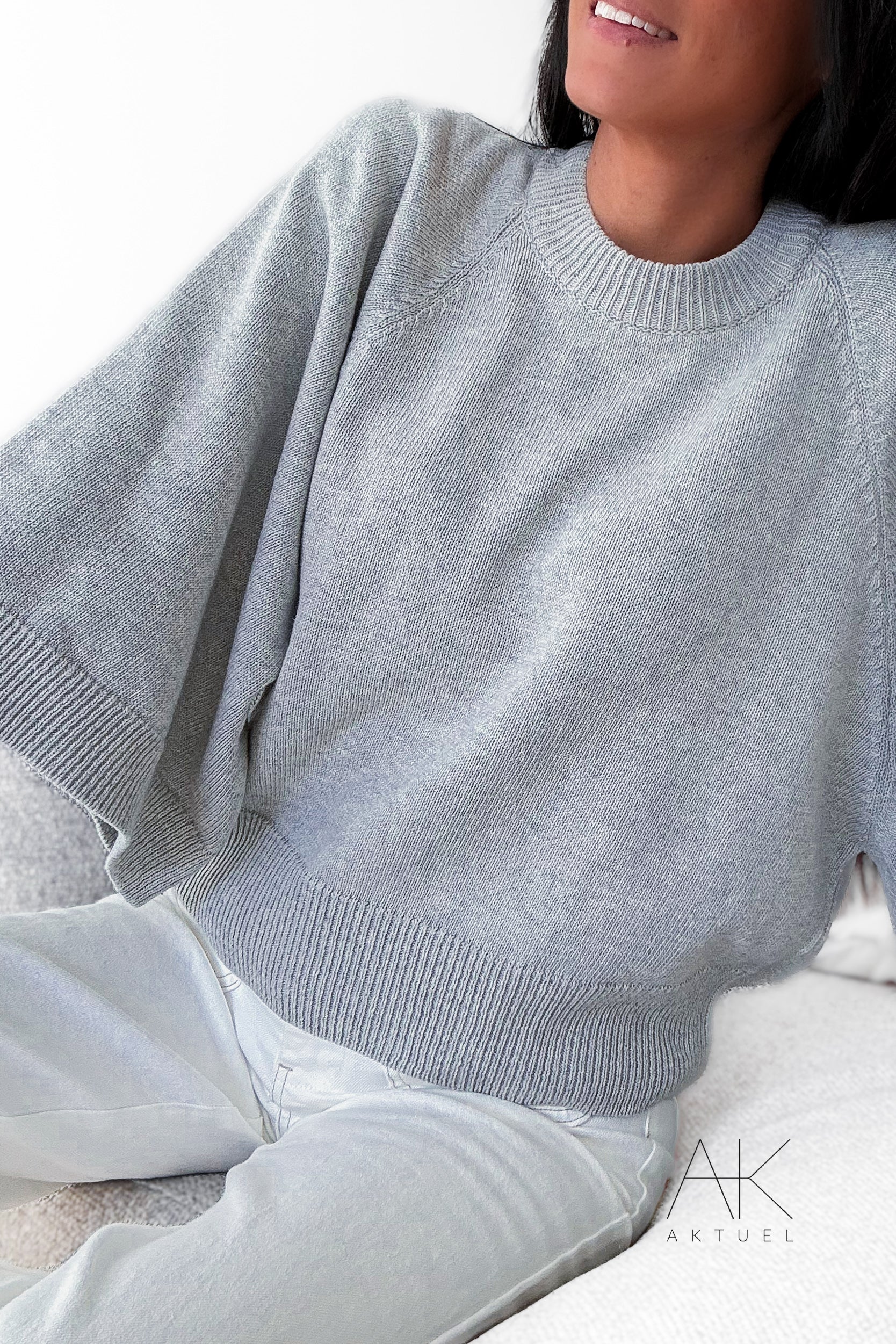 Pull manches 3/4 gris clair