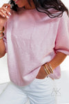 Pull rose pastel alpaga à manches courtes