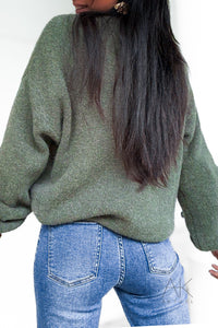 Pull en maille kaki baby alpaga col rond