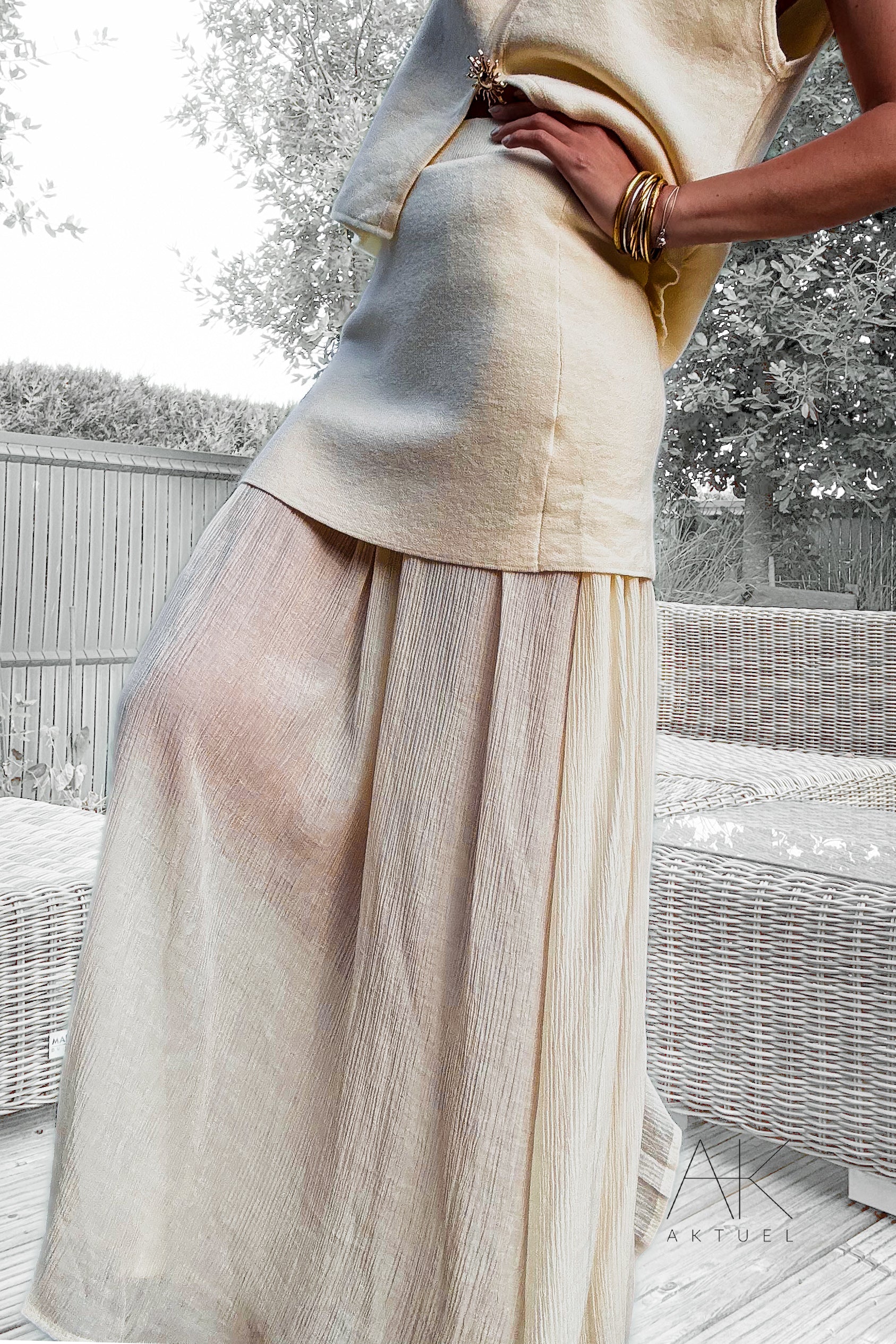 Jupe en maille beige bi-matière