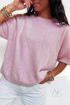 Pull rose pastel alpaga à manches courtes