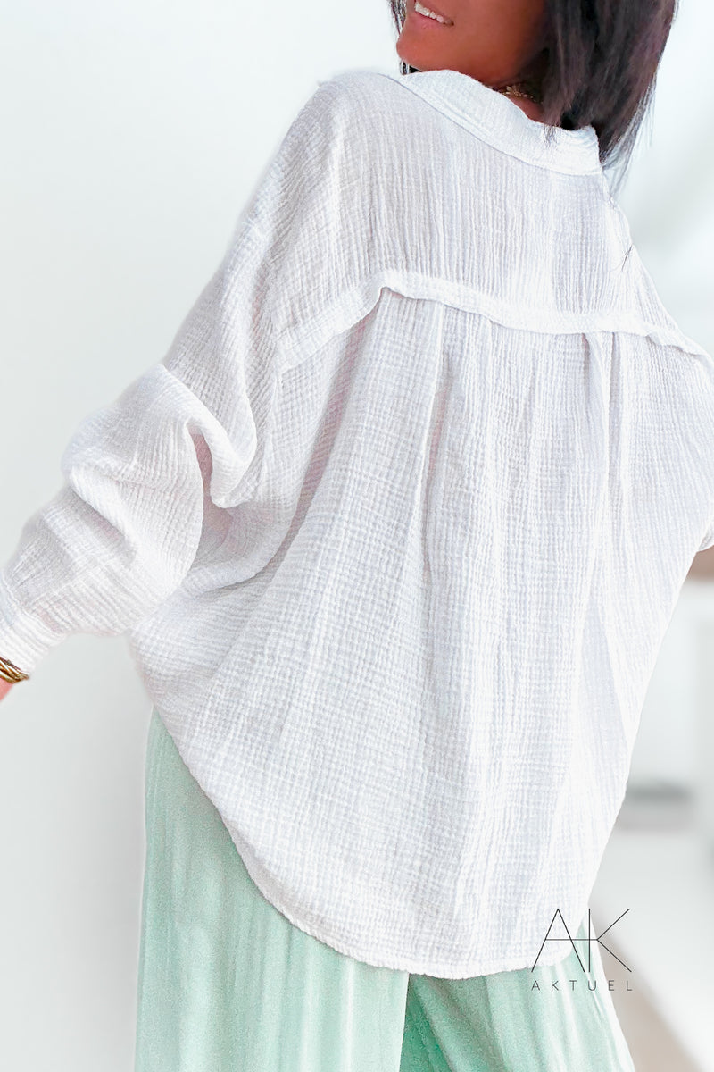 Chemise manches longues ample en gaze de coton blanc