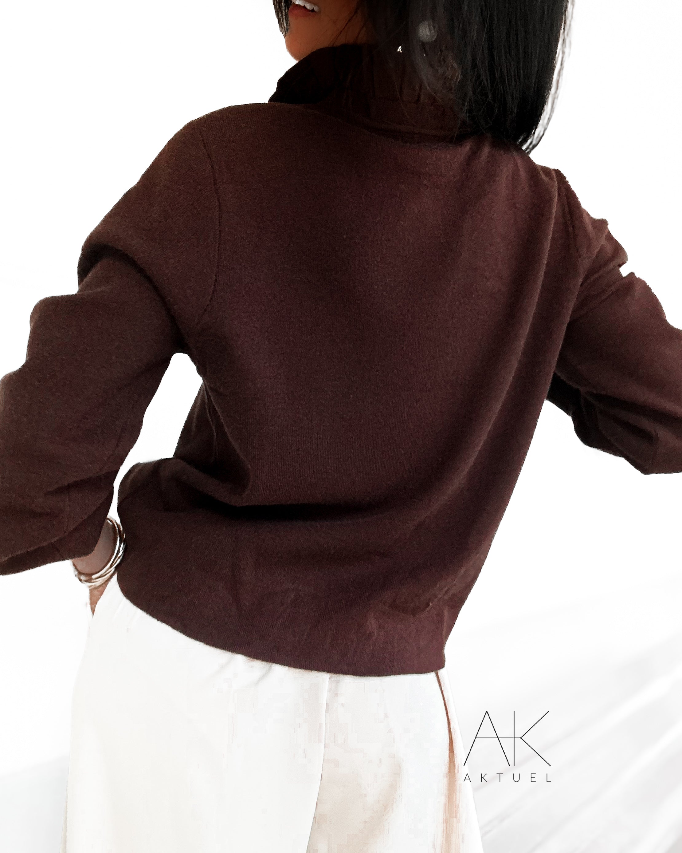Gilet col volanté marron chocolat
