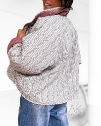 Veste réversible moumoute bois de rose & imprimé fleuri