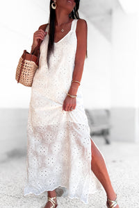Robe longue brodée fleurs blanche