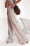 Pantalon beige fluide taille haute