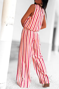 Ensemble pantalon rayé saumon & rouge