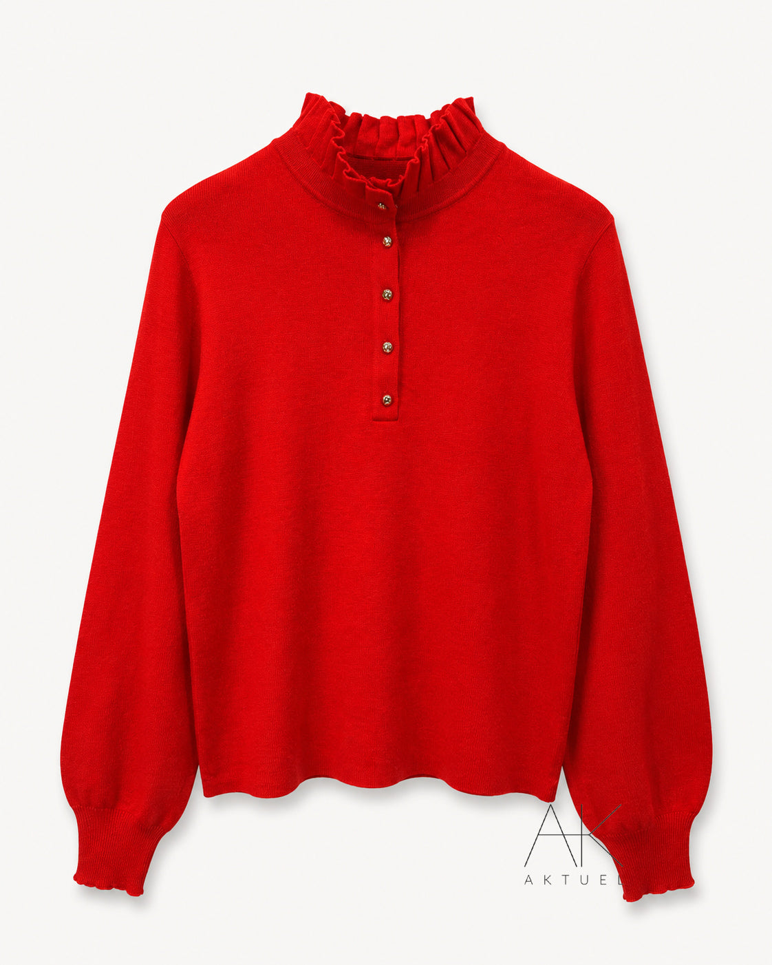 Pull col volanté rouge