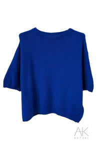 Pull bleu roi alpaga à manches courtes