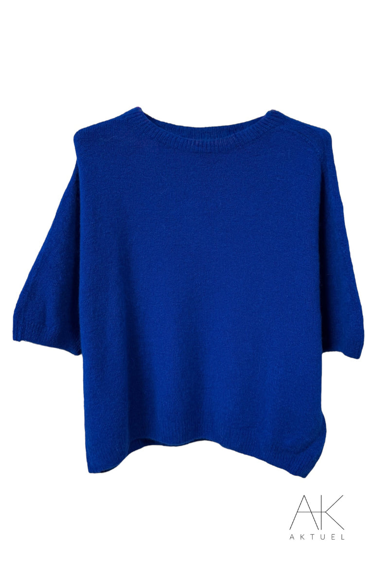 Pull bleu roi alpaga à manches courtes