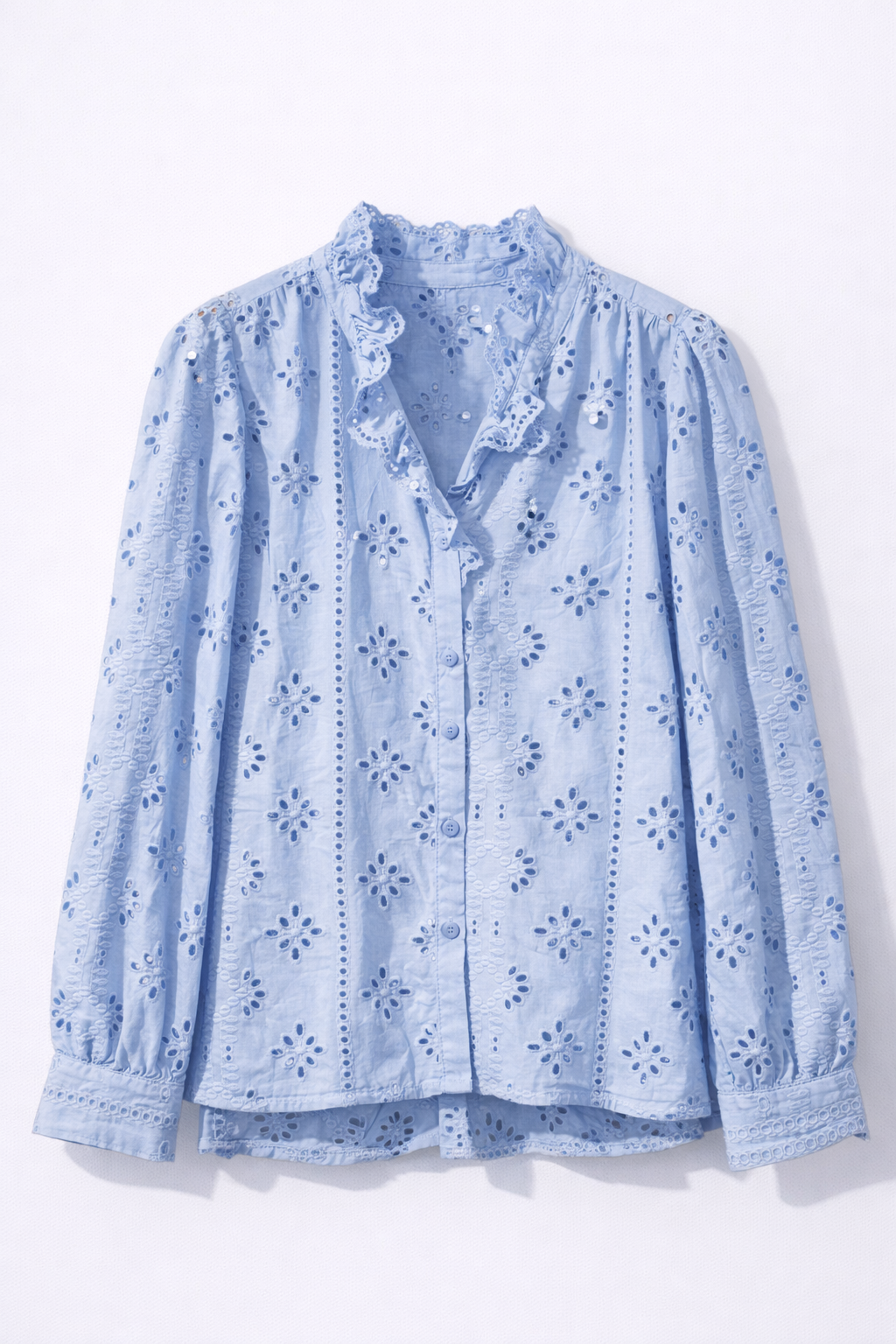 Chemise bleu ciel broderie anglaise