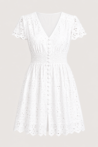 Robe Courte Broderie Anglaise Blanche