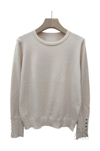 Pull fin col rond beige