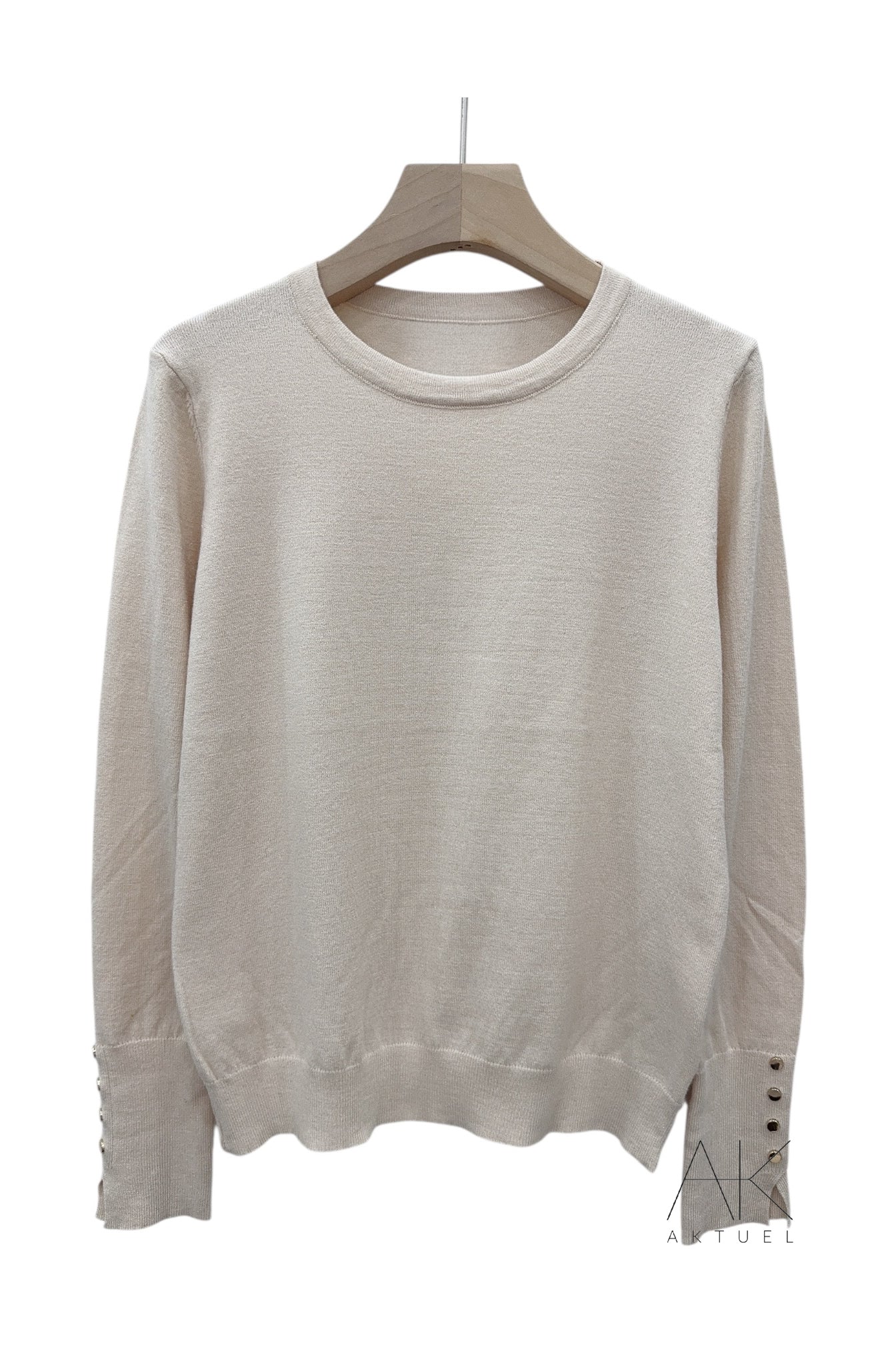 Pull fin col rond beige