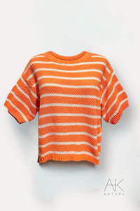 Pull marinière orange dos noué