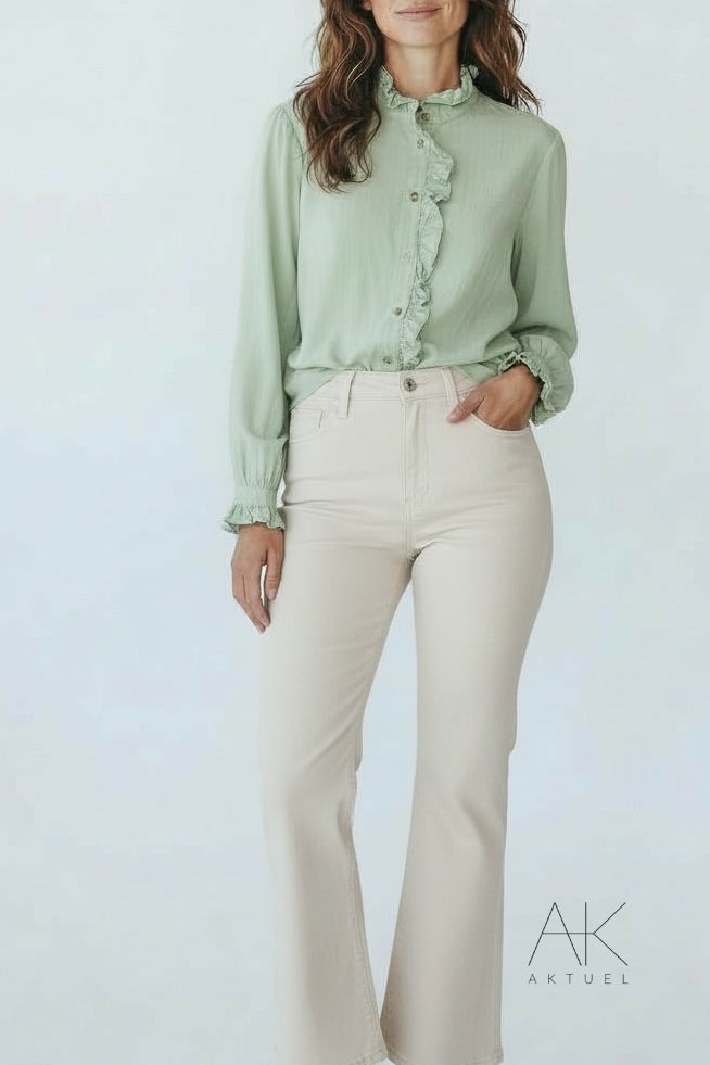 Chemise kaki clair  à volants