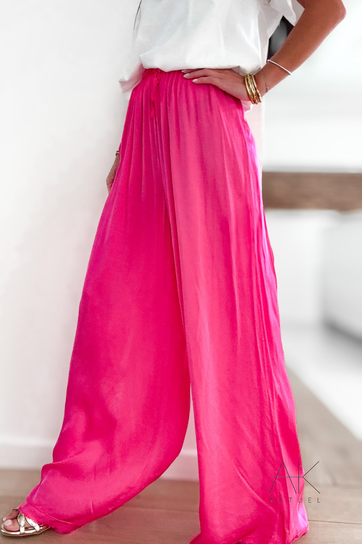 Pantalon satiné rose