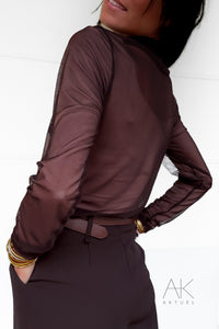 Top tulle & sequins marron