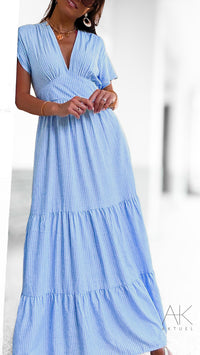 Robe Longue Céleste Rayée Bleu Cie