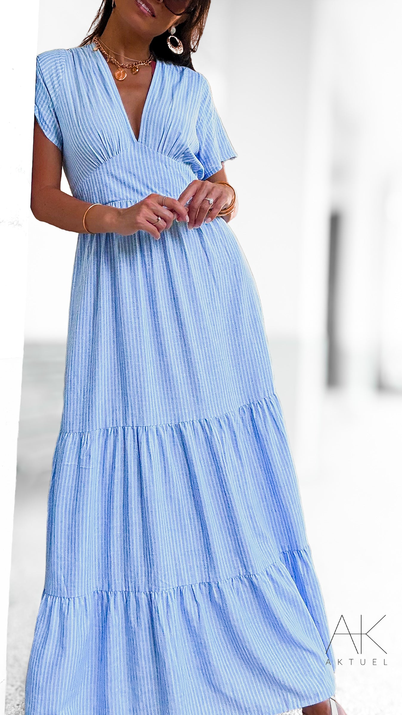 Robe Longue Céleste Rayée Bleu Cie