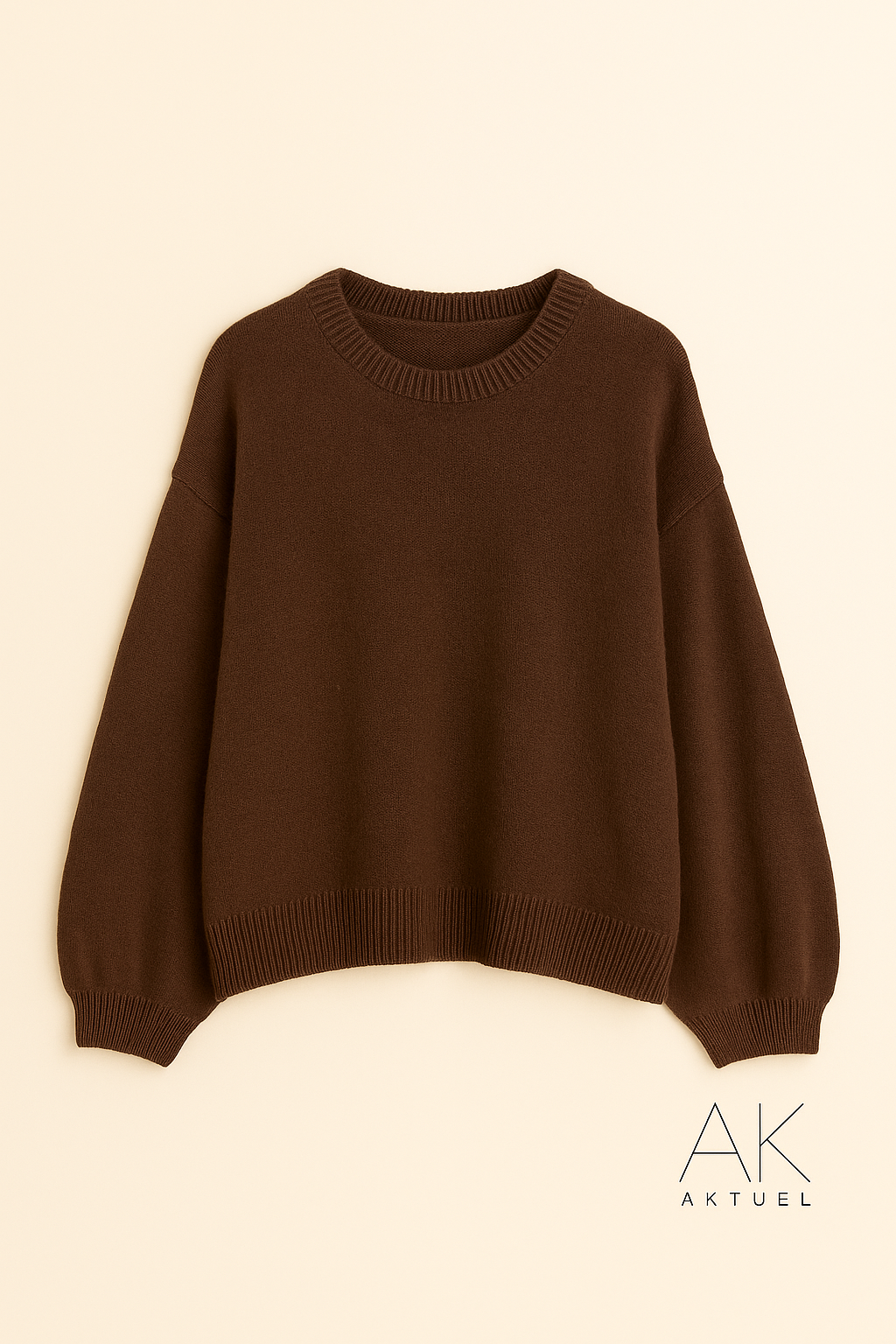 Pull chocolat col rond en Baby Alpaga