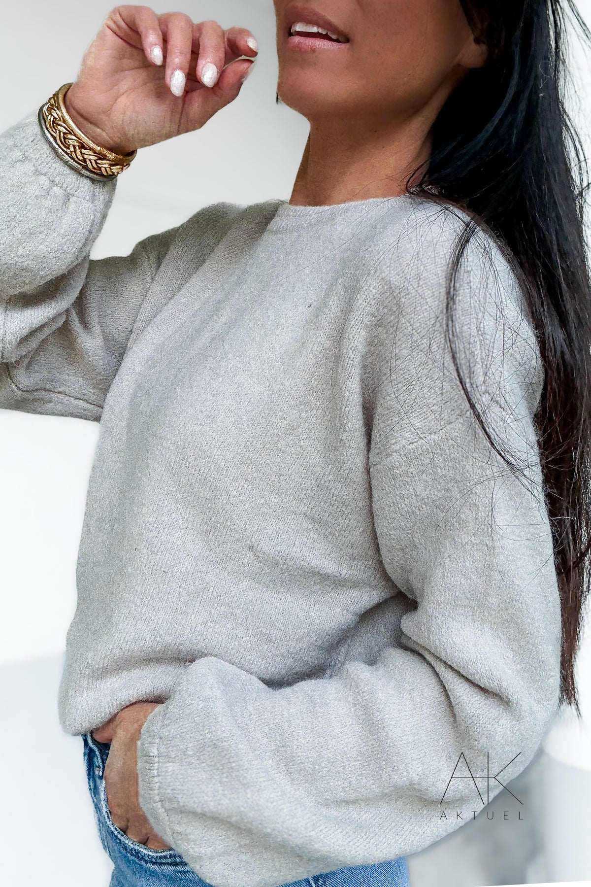 Pull en maille beige baby alpaga col rond