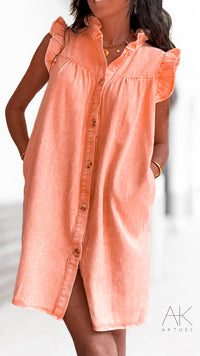 Robe Chemise Volants Corail
