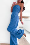 Combinaison bustier fluide en bleu indigo