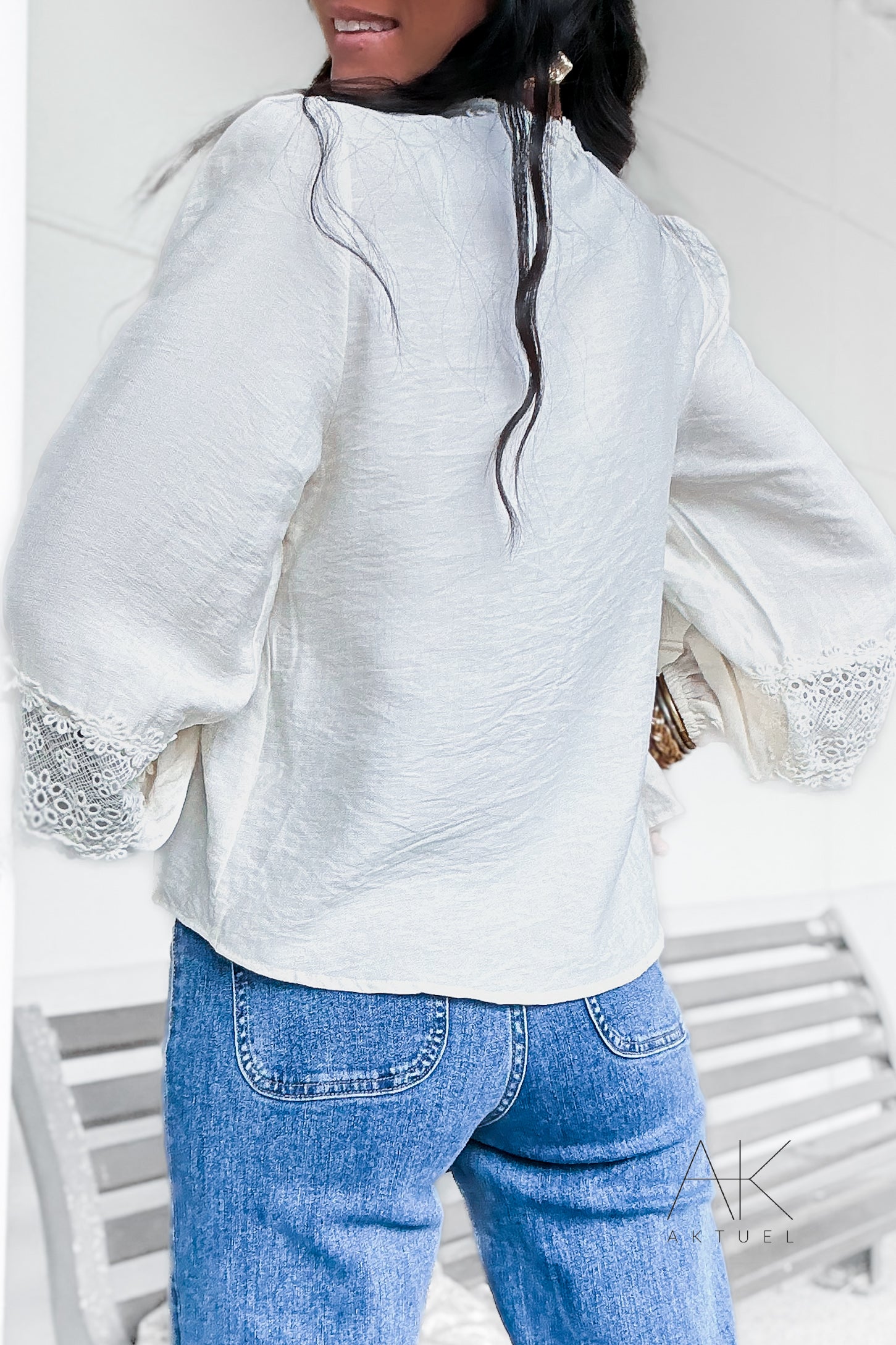 Blouse bohème écrue en dentelle
