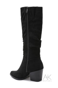 Bottes santiag hautes suédine noir à talon