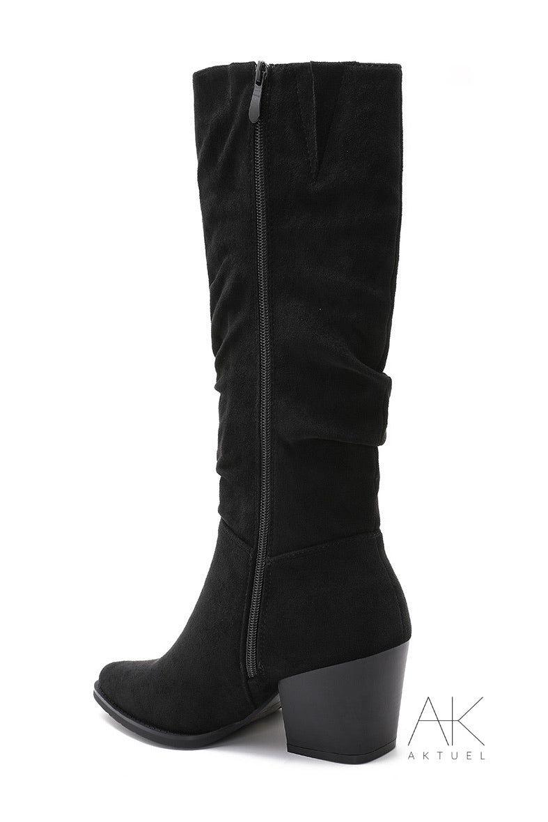 Bottes santiag hautes suédine noir à talon
