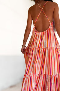 Robe longue rayée multicolore