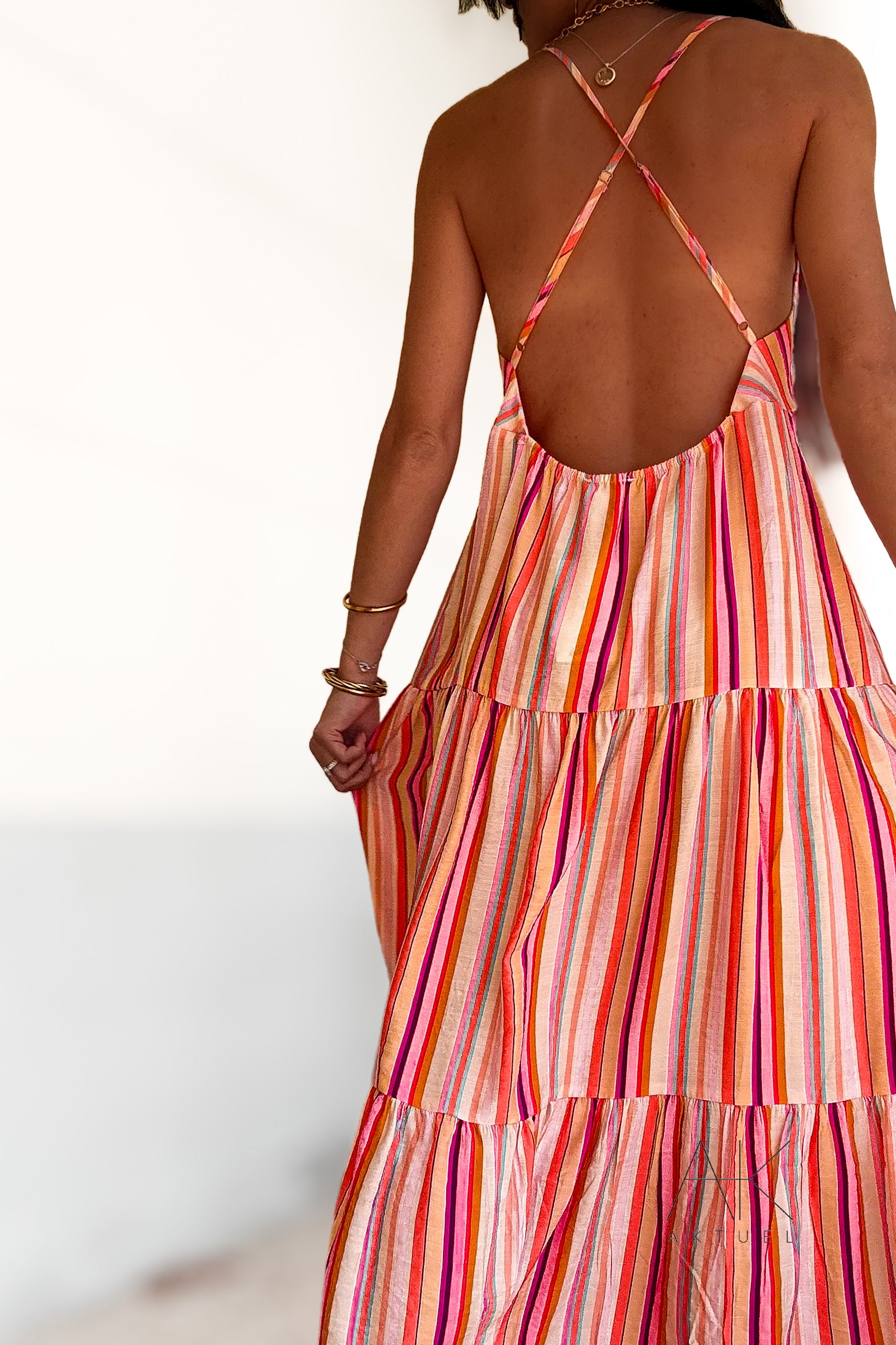 Robe longue rayée multicolore