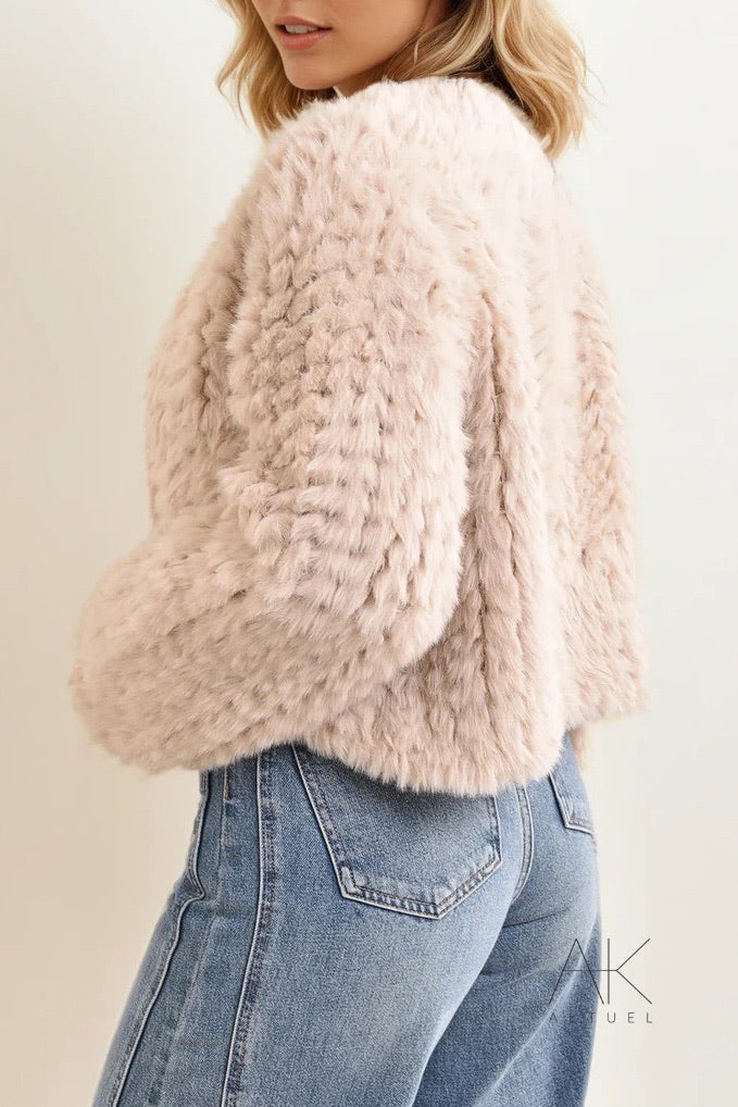 Gilet veste fausse fourrure beige