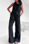 Pantalon large noir en lin