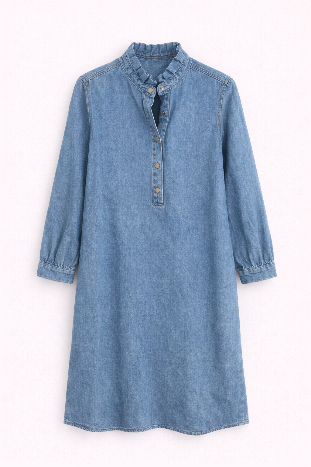 Robe en jean bleu col froncé
