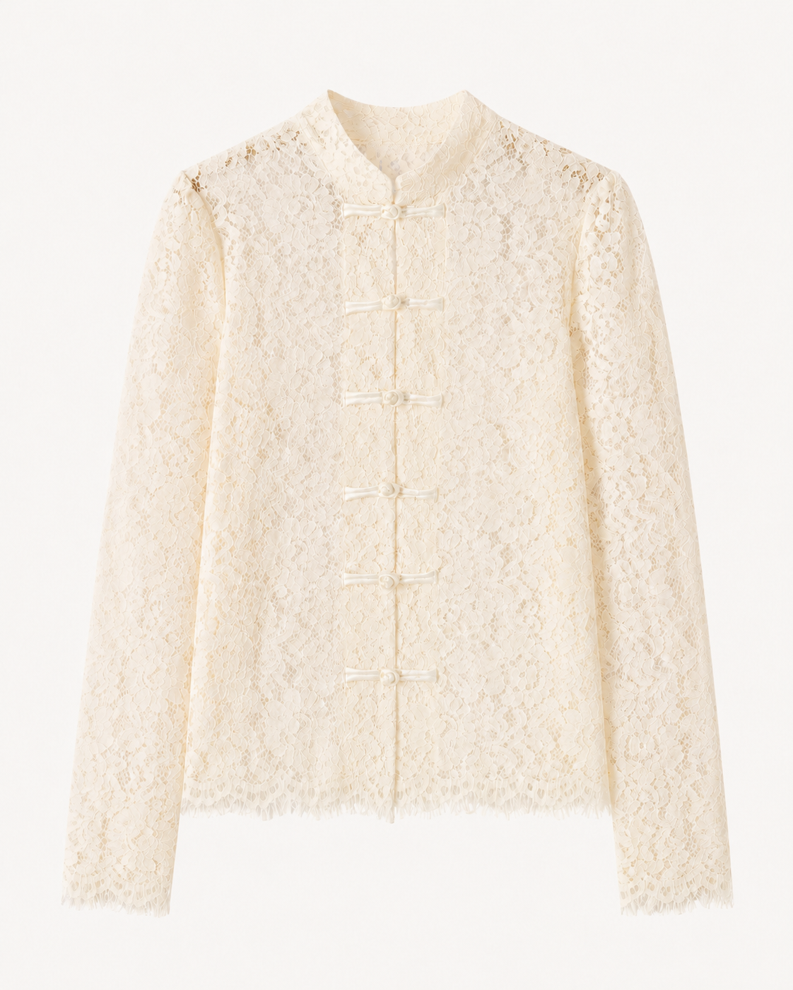 Blouse blanche dentelle à attaches chinoises