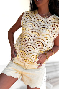 Top crochet ajouré jaune