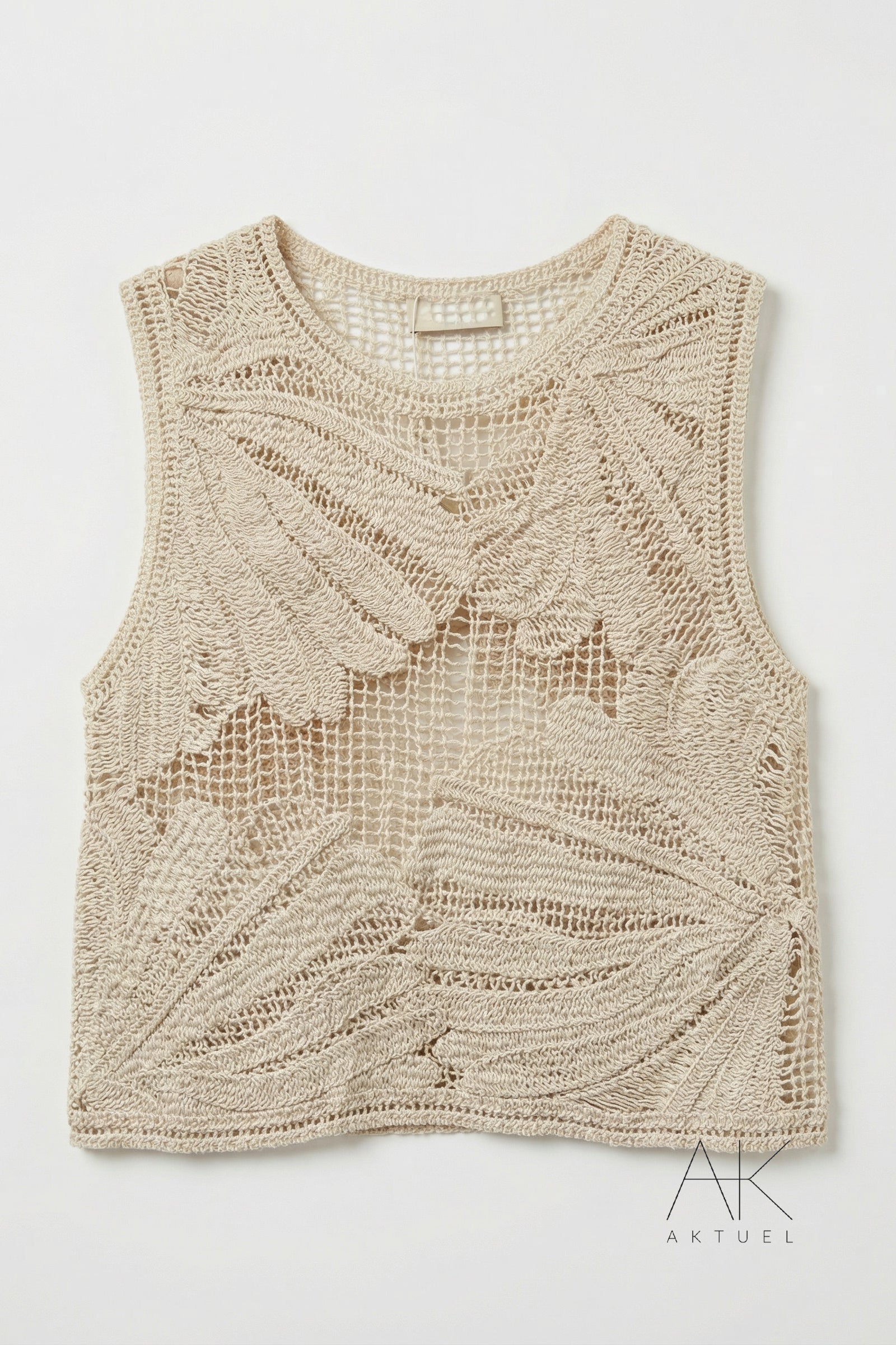 Top en crochet palmier beige