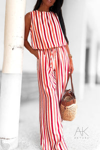 Ensemble pantalon rayé saumon & rouge