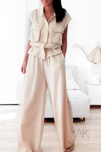 Pantalon fluide écru taille élastique