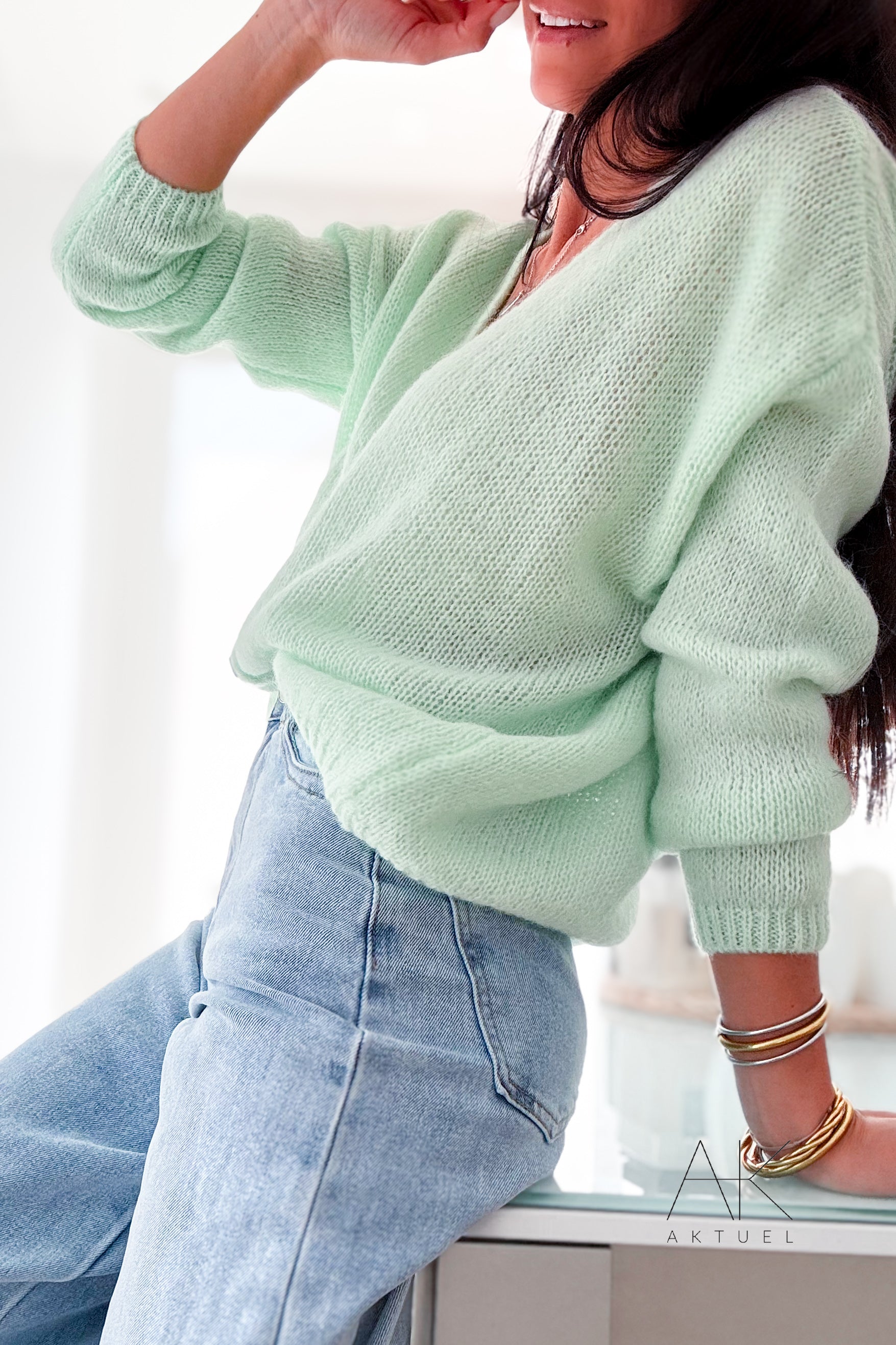 Gilet / Cardigan Mohair Vert d’eau