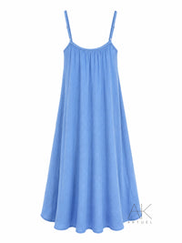 Robe longue dos nu en gaze de coton bleu clair