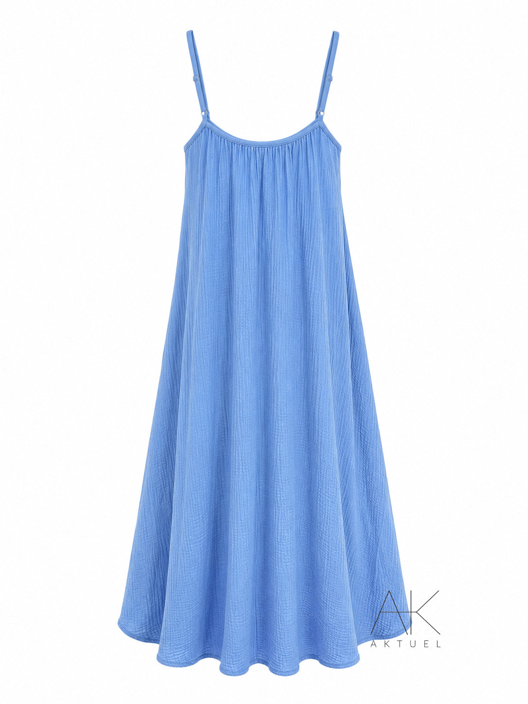 Robe longue dos nu en gaze de coton bleu clair