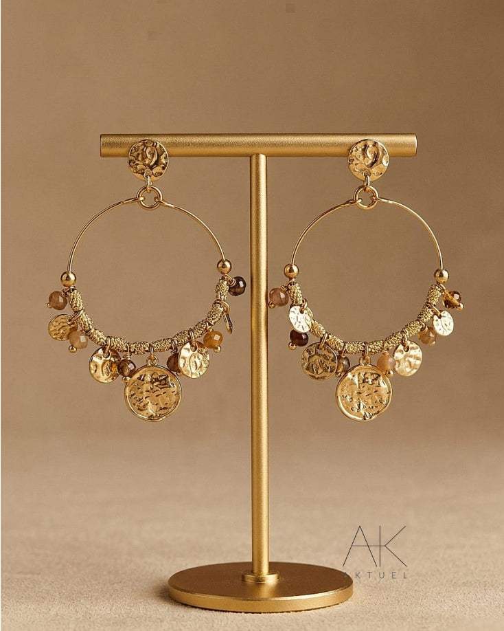 Boucle d'oreille anneau pastilles pierre camel