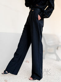 Pantalon noir taille haute à pinces