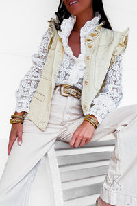 Gilet denim beige à volants