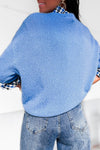 Pull bleu alpaga à manches courtes
